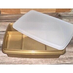 Tupperware Tuppercraft Stow-N-Go Storage Box Gold 3 pc Lid Tray 767